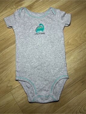 Carter's Gray Onesie with Teal Dinosaur Accent
